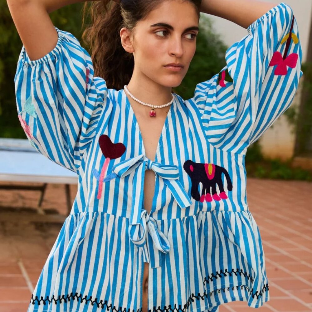 NWT Sissel Edelbo Vilja Top Blue Stripes Top Blouse
